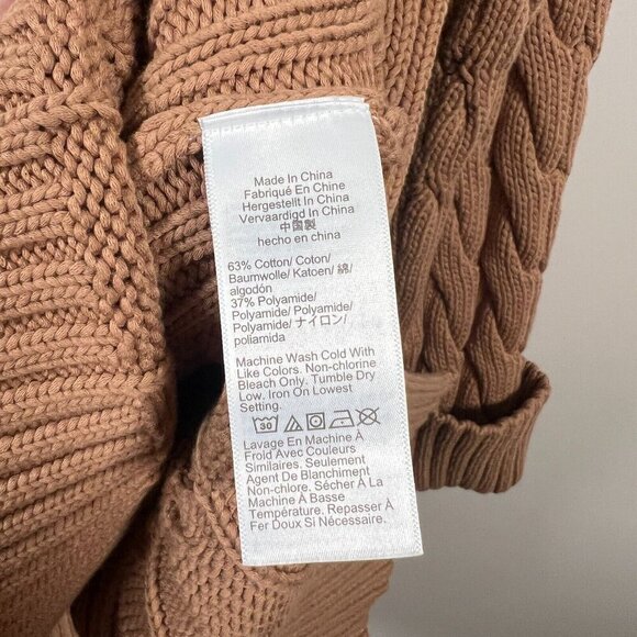 J. Crew Cotton Cable-knit Side-slit Crewneck Sweater Size XS Small Brown Cozy - Picture 10 of 11